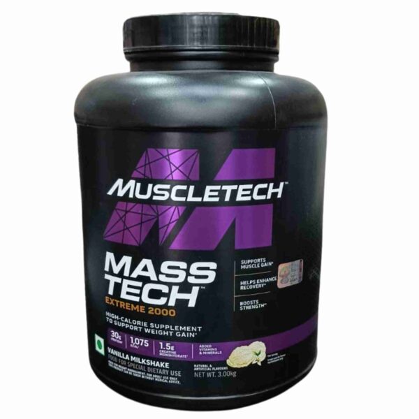 MuscleTech Mass-Tech Extreme 2000 in Vanilla Milkshake flavor.
